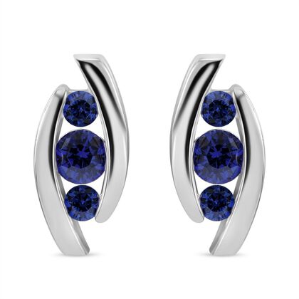 Blauer Zirkonia Ohrringe 925 Silber rhodiniert