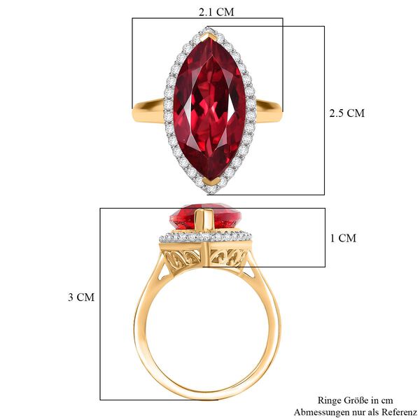 Marquise Dawn - D joy Lab Created Padparadscha-Saphir , Wei&szlig;er Zirkon Ring 925 Silber 750 Gelbgold Vermeil (Gr&ouml;&szlig;e 16.00) ca. 11.92 ct image number 7