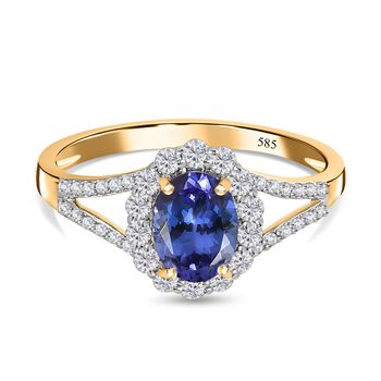 AAA Tansanit, Wei&szlig;er Diamant Ring, 585 Gold (Gr&ouml;&szlig;e 18.00) ca. 1.44 ct