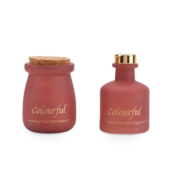 2er Set - Duftkerze 5 x 7 cm und Öl-Diffusor 50 ml mit Stäbchen, Rose image number 3