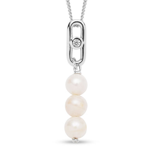 Japanische Akoya Perle und Zirkon Anhänger mit Kette 45 cm 925 Silber rhodiniert ca. 0,05 ct image number 0