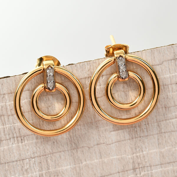 Diamant-Ohrringe, 925 Silber Gelbgold Vermeil ca. 0,10 ct image number 2