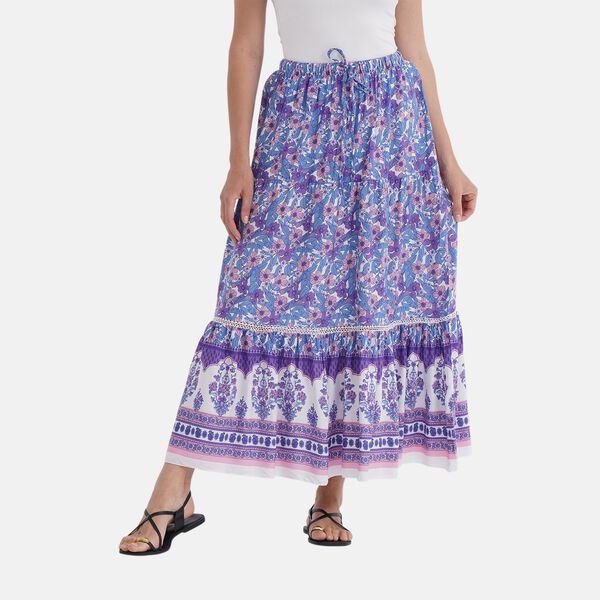 Maxirock mit Blumenprint, 90 cm, Wei&szlig; mit floralen Akzenten - Einheitsgr&ouml;&szlig;e, lila image number 2