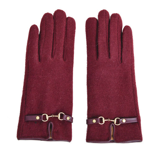 LA MAREY - Kaschmirwolle Handschuhe mit Schnalle, Größe 23x9 cm, Weinrot image number 0