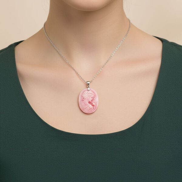 D'Joy Nat&uuml;rlicher Rosa K&ouml;nigsmuschel Perle Schmuckset ca. 50 cm 925 Silber rhodiniert image number 2