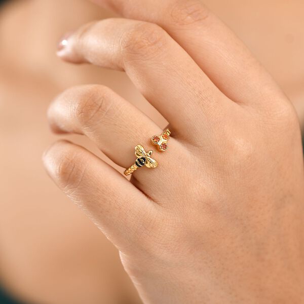GP Trionfo Queen B Kollektion - AAA Mexikanischer Purpurroter Feueropal, Kanchanaburi Blauer Saphir Ring 925 Silber 750 Gelb Vergoldet (Gr&ouml;&szlig;e 20.00) ca. 0.06 ct image number 4