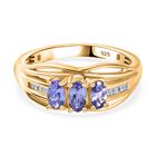 Tansanit, Weißer Diamant Ring 925 Silber 750 Gelbgold Vermeil (Größe 17.00) ca. 0,79 ct
