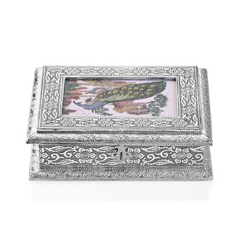 Handgefertigte, oxidierte Schmuckbox mit Edelsteinmalerei, Eulen-Design,  20x15x6,36 cm