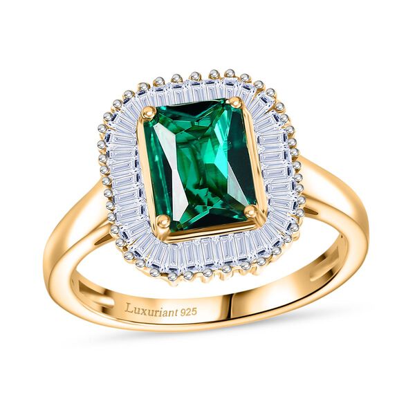 AAA Lab Grown Kolumbianischer Smaragd, Lab Grown Diamant Ring 925 Silber 750 Gelbgold Vermeil (Größe 19.00) ca. 1.55 ct image number 3