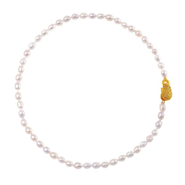 Wei&szlig;e S&uuml;&szlig;wasser Perle Halskette ca. 50 cm Standard gelb vergoldet image number 2