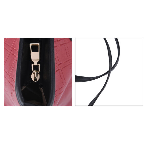 Moderne Handtasche aus naturfreundlichem Kunstleder, Karomuster, Weinrot image number 4