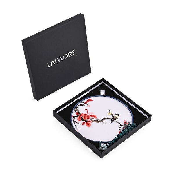 LIVMORE Doppelseitige Stickerei Seidenwanddekoration mit Jadequaste, 20cm, Vogelmuster image number 8