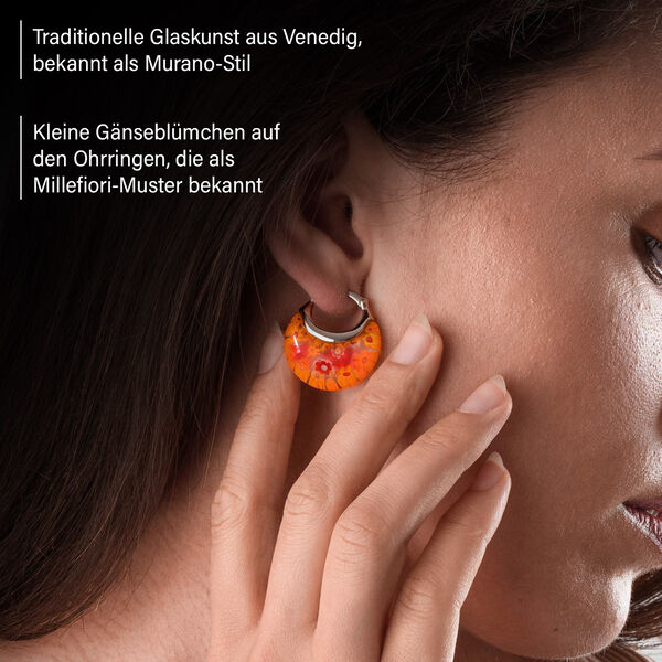 Orange Huggie-Ohrringe im Murano-Stil image number 1