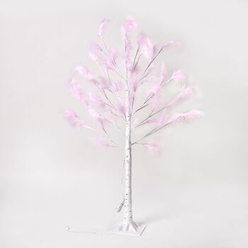 Federbaum mit 48 warmen LEDs und USB-Kabel - 1,2m H&ouml;he, Rosa