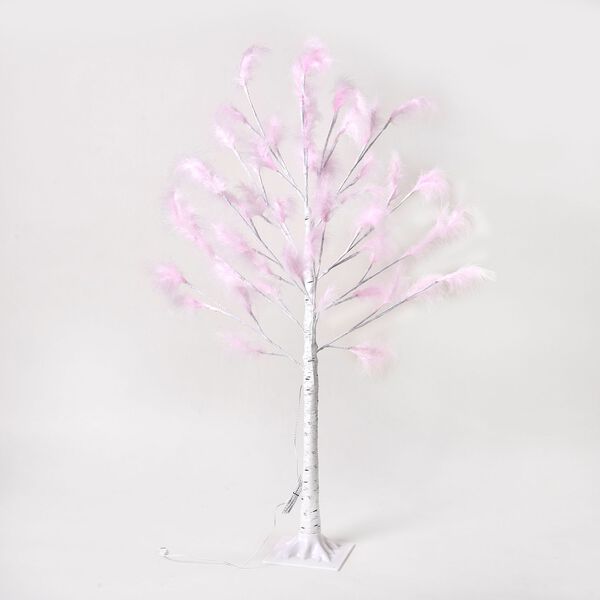 Federbaum mit 48 warmen LEDs und USB-Kabel - 1,2m H&ouml;he, Rosa