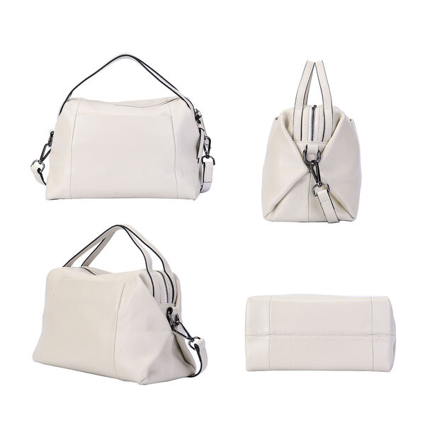 Exklusive Lederkollektion, Umhängetasche, echtes Leder mit Futter, Reißverschluss und mehreren Taschen, Elfenbein image number 3