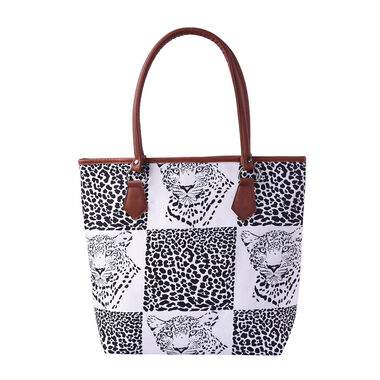 Handtasche mit Kunstleder-Griff, Leopard-Muster