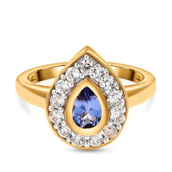 Tansanit und wei&szlig;er Zirkon-Ring, 925 Silber vergoldet (Gr&ouml;&szlig;e 16.00) ca. 1,04 ct