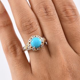 D'Joy AA Sleeping Beauty Türkis Ring 925 Silber Rhodiniert und 750 Gelbgold Vermeil (Größe 17.00) ca. 1.87 ct