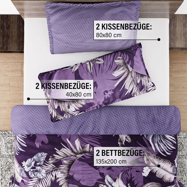 6-tlg. Bettw&auml;sche-Garnitur mit doppelseitigem Druck, Exotische Pflanzen, dunkellila image number 3