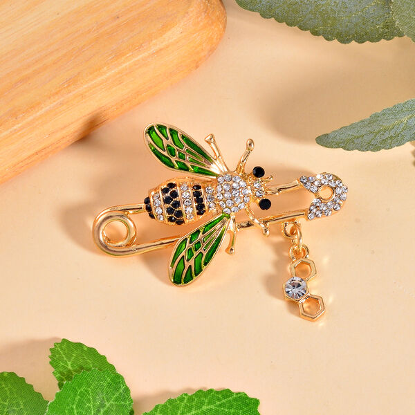 Schwarzer Kristall, Weißer Kristall Brosche  emailliert image number 2