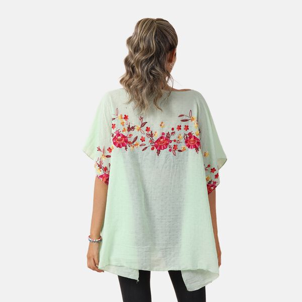 T-Shirt mit Blumen-Stickerei, Hellgrün, Einheitsgröße image number 2