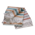 2er-Set, SPA Handtücher mit Fransen aus Baumwolle, Streifenmuster, Größe 80x180 cm, Orange und grüne Streifen image number 2
