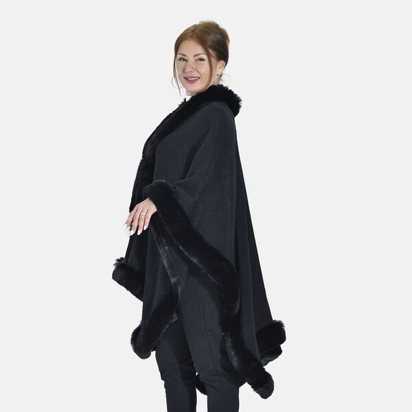 Kunstpelz-Ruana, Einheitsgr&ouml;&szlig;e - Schwarz image number 4