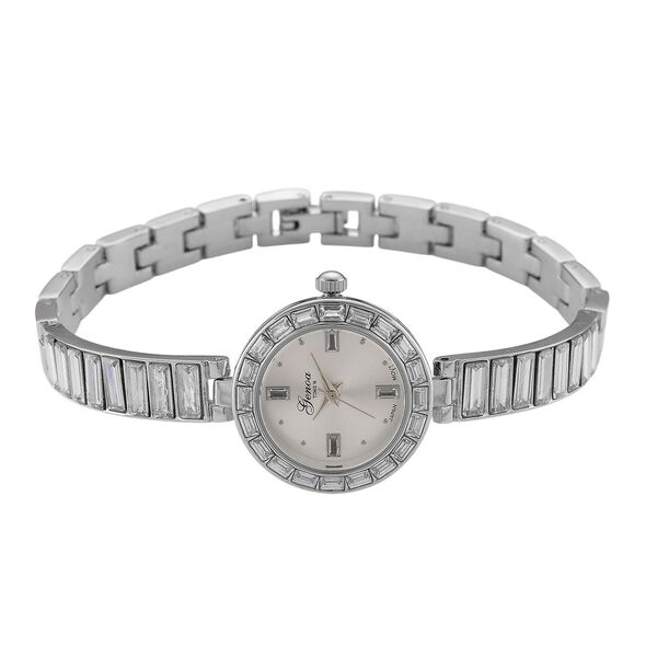 GENOA Time V2, Wei&szlig; diamantfarbene Zirkonia, Kristalluhr, japanisches Uhrwerk, 316L Edelstahl, Wei&szlig; image number 5