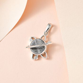 Meteorit, Wei&szlig;er Zirkon Anh&auml;nger 925 Silber platiniert ca. 6,23 ct.