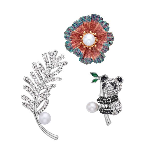 3er Set, Weiße Süßwasserzucht Perlen Broschen, Panda image number 0