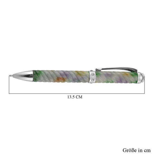 Mehrfarbiger Jadeit Kugelschreiber im gedrehten Design, mit wei&szlig;em Kristall und rhodiniertem Legierungsmetall, 13,4 cm image number 5