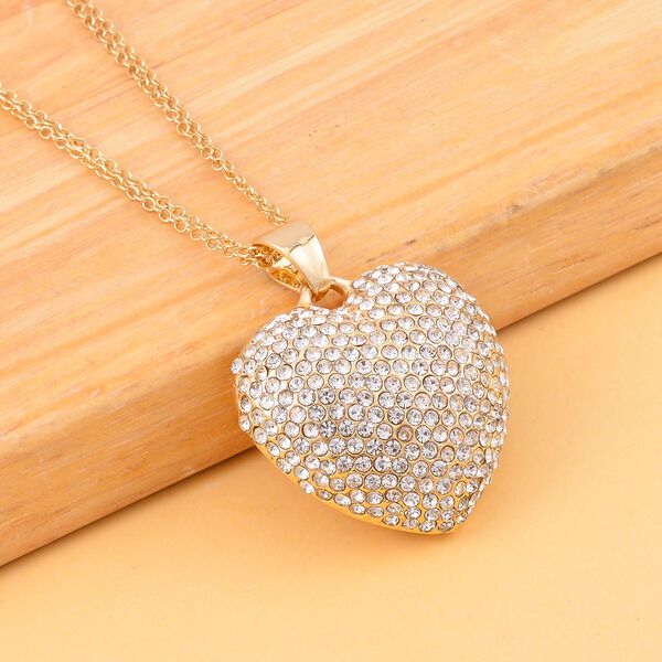 Wei&szlig;er Kristall-Herz-Anh&auml;nger mit 73cm Kette in Goldton image number 2