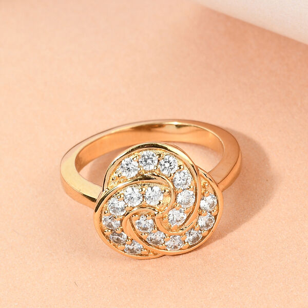 Zirkonia Ring Messing Ionenbeschichtetes Gelbgold Platin  ca. 1,08 ct image number 2