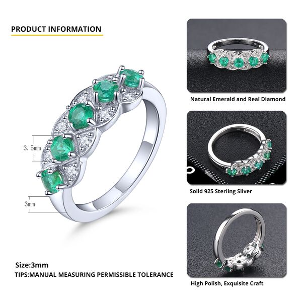 AAA Kagem sambischer Smaragd und Zirkon 5-Stein-Ring, 925 Silber rhodiniert  ca. 1,16 ct image number 4