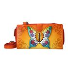 SUKRITI- Handbemalte Brieftasche aus Echtleder mit verstellbarem Schulterriemen und Schlüsselanhänger, Orange image number 3