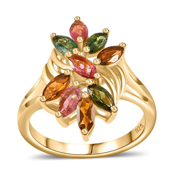 AA Mehrfarbiger-Turmalin Ring, 925 Silber 750 Gelbgold Vermeil (Gr&ouml;&szlig;e 21.00) ca. 1.47 ct image number 4