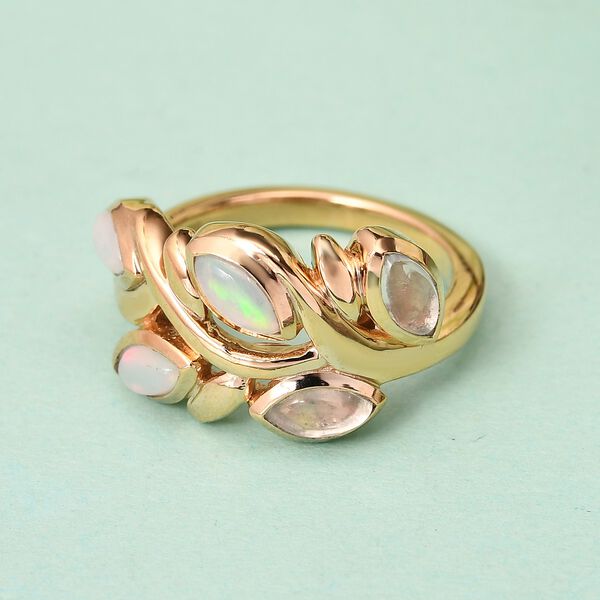 Nat&uuml;rlicher &Auml;thiopischer Opal Ring 925 Silber 585 Vergoldet image number 2