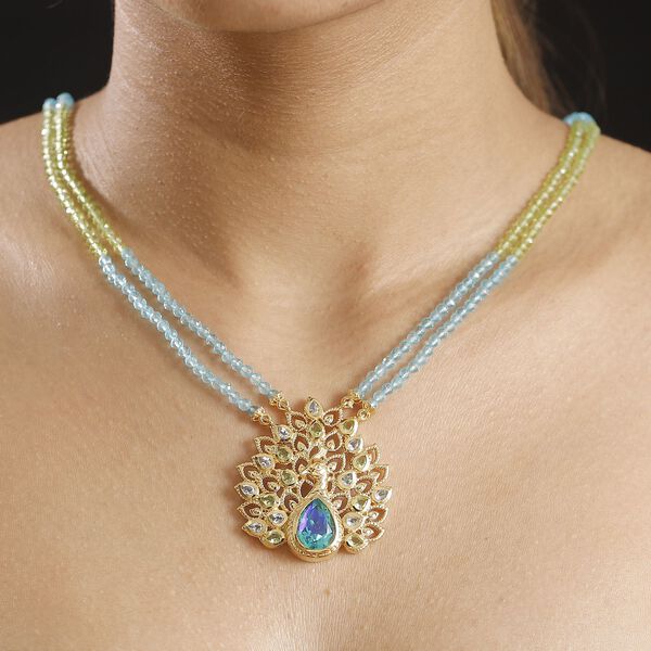 Pfau Triplett Quarz und Multi Edelstein Halskette, 45 cm - 59,18 ct. image number 3