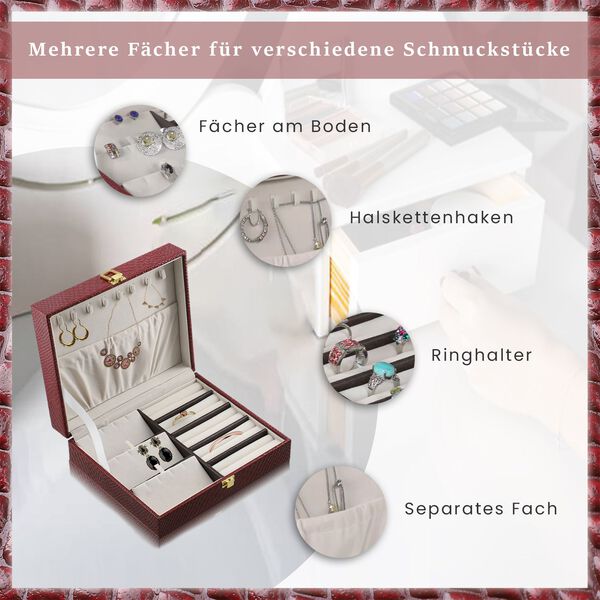 Echtleder Schmuckschatulle mit Eidechsen-Prägung, weinrot image number 3