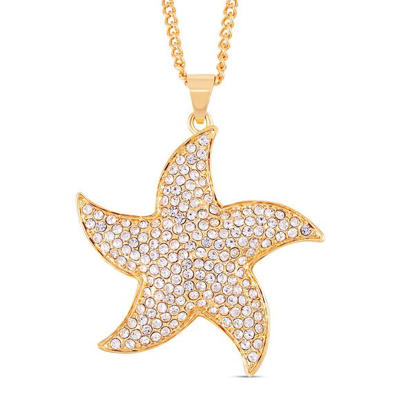 Wei&szlig;er Kristall-Seestern-Anh&auml;nger mit Kette in Goldton, 73 cm