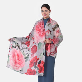 LA MAREY - Großformatiger Schal, 100% Kaschmirwolle, 70 x 195 cm, Rosen Blumenprint