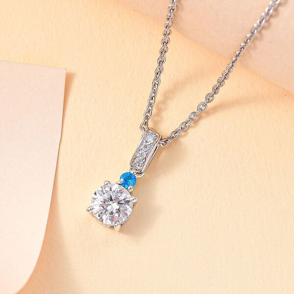 Moissanit, Neon Apatit Anhänger mit Kette, 925 Silber rhodiniert ca. 1.08 ct image number 2