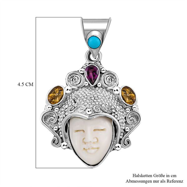 Royal Bali - Mehrfarbiger Edelstein und Ox-bone Anhänger, 925 Silber Schwarz oxidiert ca. 1.60 ct image number 4