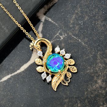 D'Joy Pfau Quarz Triplette, Wei&szlig;er Zirkon Schmuckset ca. 50 cm 925 Silber 750 Gelb Vergoldet ca. 1.79 ct