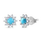 Amerikanische, natürliche Sleeping Beauty Türkis, Weißer Zirkon Ohrringe 925 Silber platiniert ca. 1.17 ct