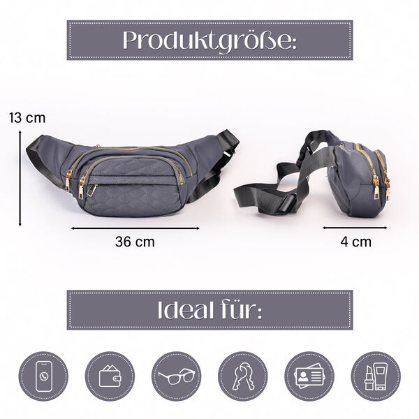 Nylon-Gürteltasche mit RFID-Schutz, 36x4x13cm, Grau image number 5