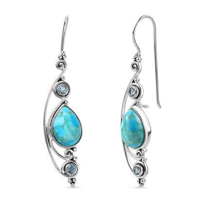 Sajen Silber - T&uuml;rkis, Paraiba Quarz Ohrringe 925 Silber rhodiniert ca. 11.95 ct