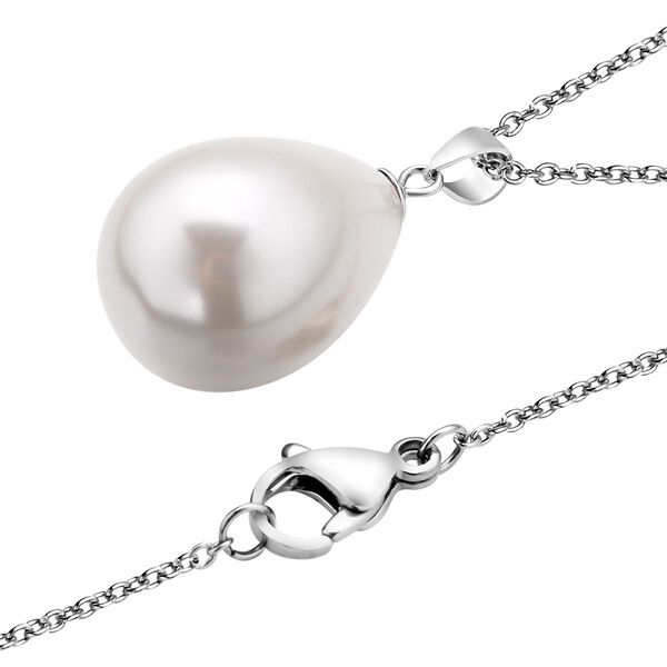 Wei&szlig;er Muschelkernperlen-Anh&auml;nger mit Kette, 925 Silber rhodiniert und Edelstahl image number 4