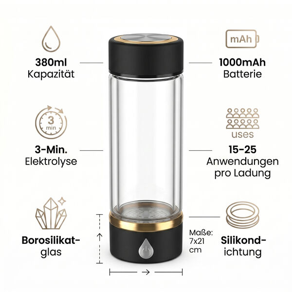 Hydrogener Wasserstoff Wassergenerator 380ml, 7x21cm, Schwarz image number 7